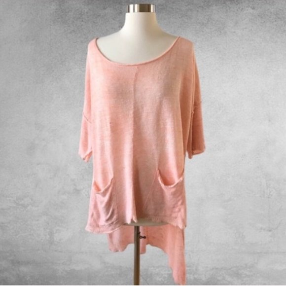 Free People Melange Oversized High Low Open Knit Short Sleeve Sweater - Picture 12 of 16